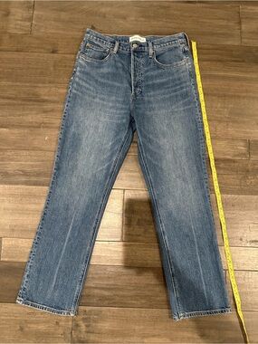 Denim Forum Women’s Straight Jeans in Mid Blue Wash